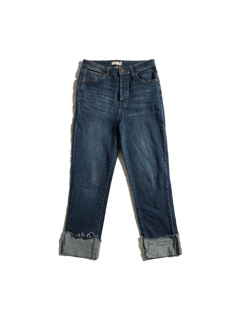 Tgla Jeans Womens 27 Blue Slim Straight Button Fly Fray Hem Medium Wash Denim